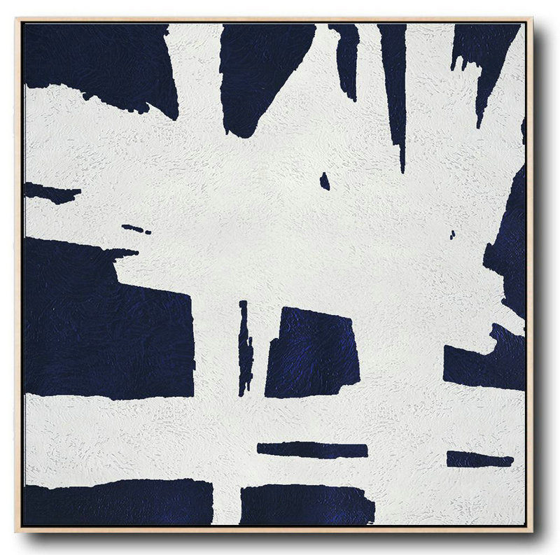 Extra Large Acrylic Painting On Canvas,Hand Painted Navy Minimalist Painting On Canvas,Handmade Acrylic Painting